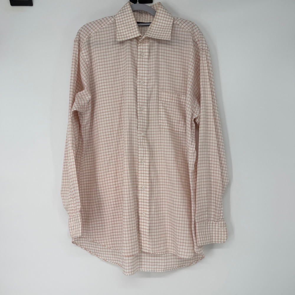 Burberry London Mens Plaid Button Down Shirt Orange White Checkered Size 16R USA